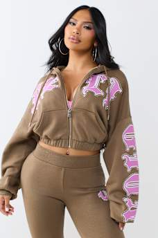 CRYSTAL RELAXED GIRLFRIEND ZIP HOODIE
