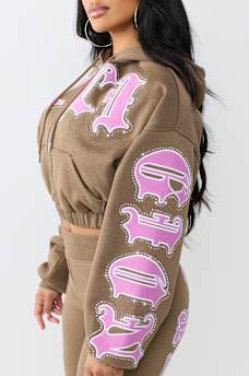 CRYSTAL RELAXED GIRLFRIEND ZIP HOODIE