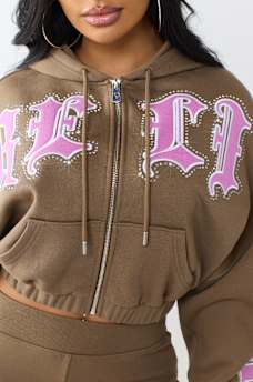 CRYSTAL RELAXED GIRLFRIEND ZIP HOODIE