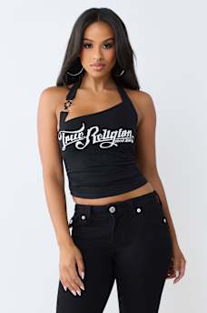 CRYSTAL LOGO HALTER TOP