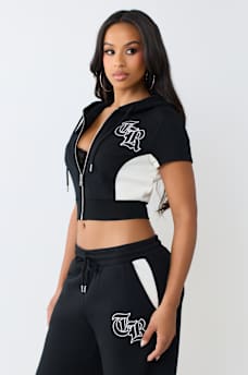 COLOR PANELED ZIP HOODED SHIRT