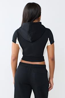 COLOR PANELED ZIP HOODED SHIRT