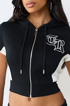 COLOR PANELED ZIP HOODED SHIRT