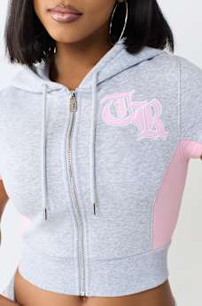 COLOR PANELED ZIP HOODED SHIRT
