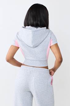 COLOR PANELED ZIP HOODED SHIRT