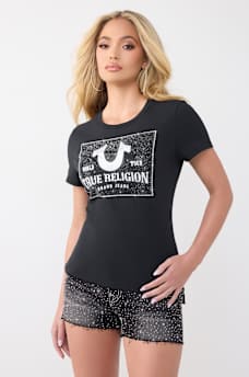 T-SHIRT &Agrave; COL RAS DU COU CLASSIQUE AVEC LOGO EN CRISTAUX, image 2