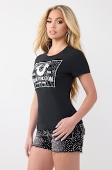 T-SHIRT &Agrave; COL RAS DU COU CLASSIQUE AVEC LOGO EN CRISTAUX, image 4