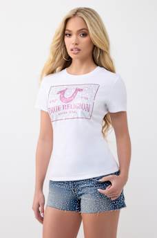 T-SHIRT &Agrave; COL RAS DU COU CLASSIQUE AVEC LOGO EN CRISTAUX, image 4