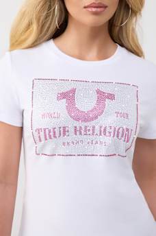 T-SHIRT &Agrave; COL RAS DU COU CLASSIQUE AVEC LOGO EN CRISTAUX, image 1