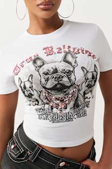 CAMISETA CORTA CON CRISTALES Y BULLDOG FRANC&Eacute;S, image 1