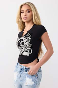 CAMISETA CON LATERAL FRUNCIDO Y MANGAS CASQUILLO RAGL&Aacute;N, image 4