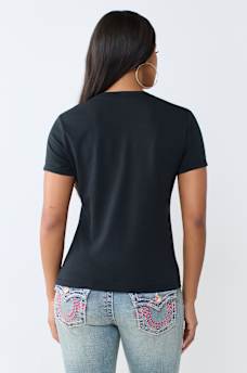 T-SHIRT RAS DU COU AVEC LOGO BOUDDHA ET CRISTAUX