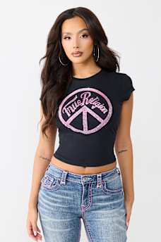 CRYSTAL PEACE SIGN  BABY TEE