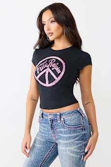 CRYSTAL PEACE SIGN  BABY TEE