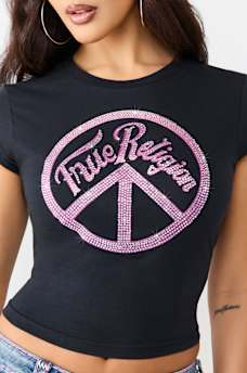 CRYSTAL PEACE SIGN  BABY TEE