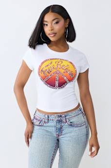 CRYSTAL PEACE SIGN  BABY TEE