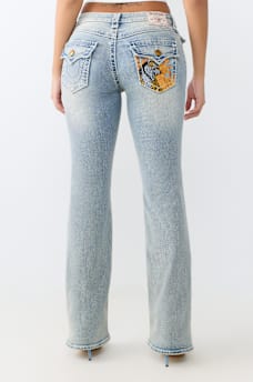 BECCA MID RISE TIGER SUPER T FLAP BOOTCUT JEAN