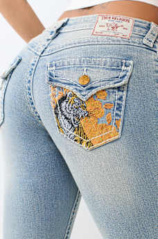 BECCA MID RISE TIGER SUPER T FLAP BOOTCUT JEAN
