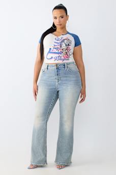 PLUS BECCA MID RISE TIGER SUPER T FLAP BOOTCUT JEAN