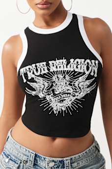 CAMISETA SIN MANGAS CON ESPALDA CRUZADA Y CRISTALES, image 1