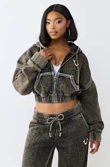 SUDADERA RELAJADA GIRLFRIEND CON CAPUCHA Y CIERRE SUPER T CON LAVADO