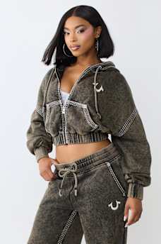 SUDADERA RELAJADA GIRLFRIEND CON CAPUCHA Y CIERRE SUPER T CON LAVADO
