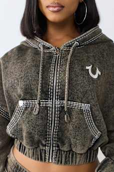 SUPER T WASHED RELAXED GIRLFRIEND ZIP HOODIE
