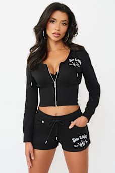 CRYSTAL LOW PLUNGE FRENCH TERRY ZIP HOODIE, image 2