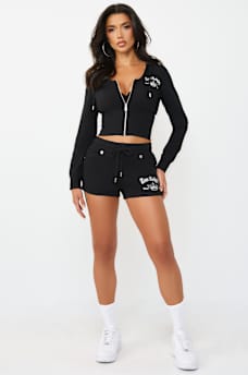 CRYSTAL LOW PLUNGE FRENCH TERRY ZIP HOODIE, image 3