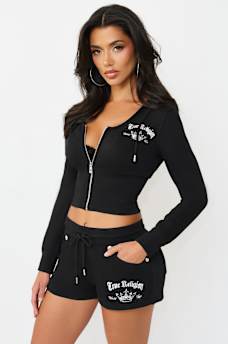 CRYSTAL LOW PLUNGE FRENCH TERRY ZIP HOODIE, image 4