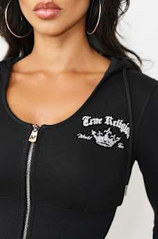 CRYSTAL LOW PLUNGE FRENCH TERRY ZIP HOODIE, image 5