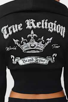 CRYSTAL LOW PLUNGE FRENCH TERRY ZIP HOODIE, image 1