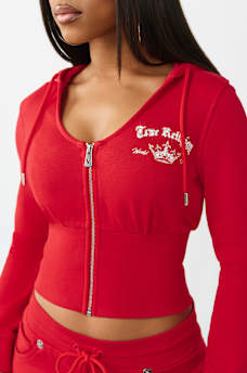 CRYSTAL LOW PLUNGE FRENCH TERRY ZIP HOODIE, image 2