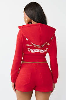 CRYSTAL LOW PLUNGE FRENCH TERRY ZIP HOODIE, image 5