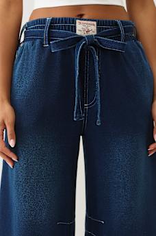PANTALON EN MOLLETON COUPE BALLON D&Eacute;LAV&Eacute; INDIGO