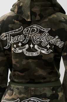 CAMO VELOUR SHRUNKEN ZIP HOODIE, image 3