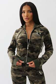 CAMO VELOUR SHRUNKEN ZIP HOODIE, image 4