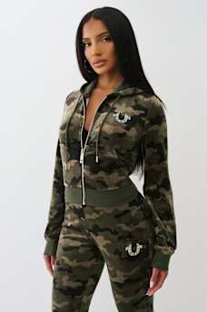CAMO VELOUR SHRUNKEN ZIP HOODIE, image 6