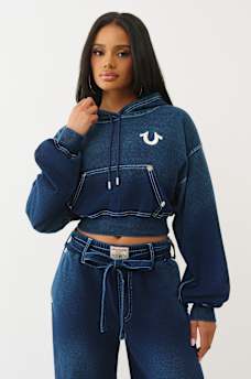 WASHED INDIGO PULLOVER HOODIE, image 2