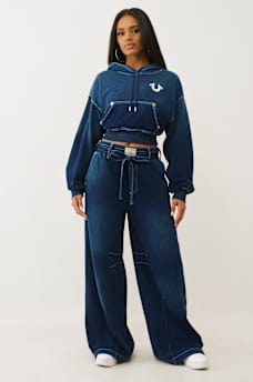 WASHED INDIGO PULLOVER HOODIE, image 3