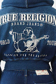 WASHED INDIGO PULLOVER HOODIE, image 1