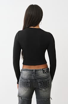 PRINTED BUDDHA LONG SLEEVE BABY TEE, image 5