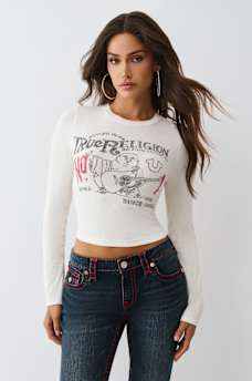 PRINTED BUDDHA LONG SLEEVE BABY TEE, image 3