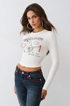 PRINTED BUDDHA LONG SLEEVE BABY TEE, image 4