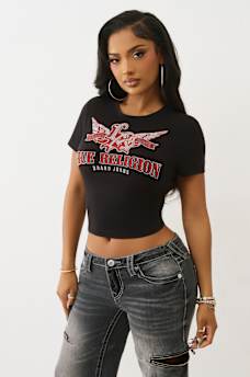 CRYSTAL WINGED LOGO BABY TEE, image 1