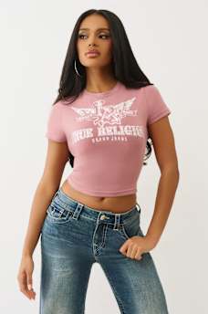 CRYSTAL WINGED LOGO BABY TEE, image 2