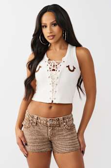 APPLIQU&Eacute; LACE-UP TANK
