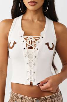 APPLIQU&Eacute; LACE-UP TANK