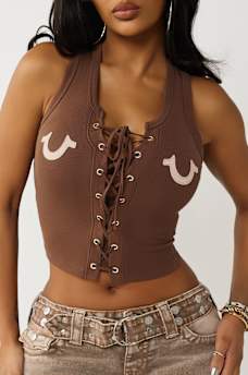 APPLIQU&Eacute; LACE-UP TANK, image 1