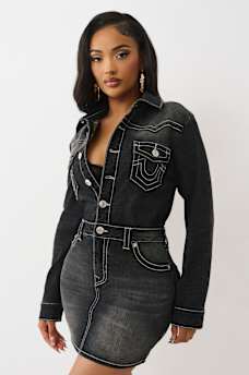 BUTTON UP LONG SLEEVE DENIM DRESS, image 3
